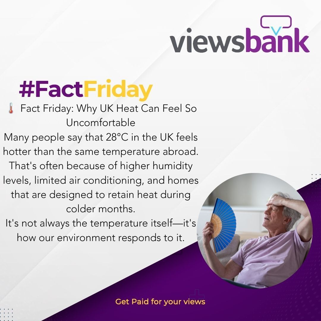 viewsbank's tweet photo. 📊 Fact Friday
#FactFriday #UKWeather #HeatwaveFacts #KeepingCool #SummerInTheUK #ClimateFacts #Viewsbank #WeatherTalk ☀️🌡️💨 https://t.co/qLPp9QKMll