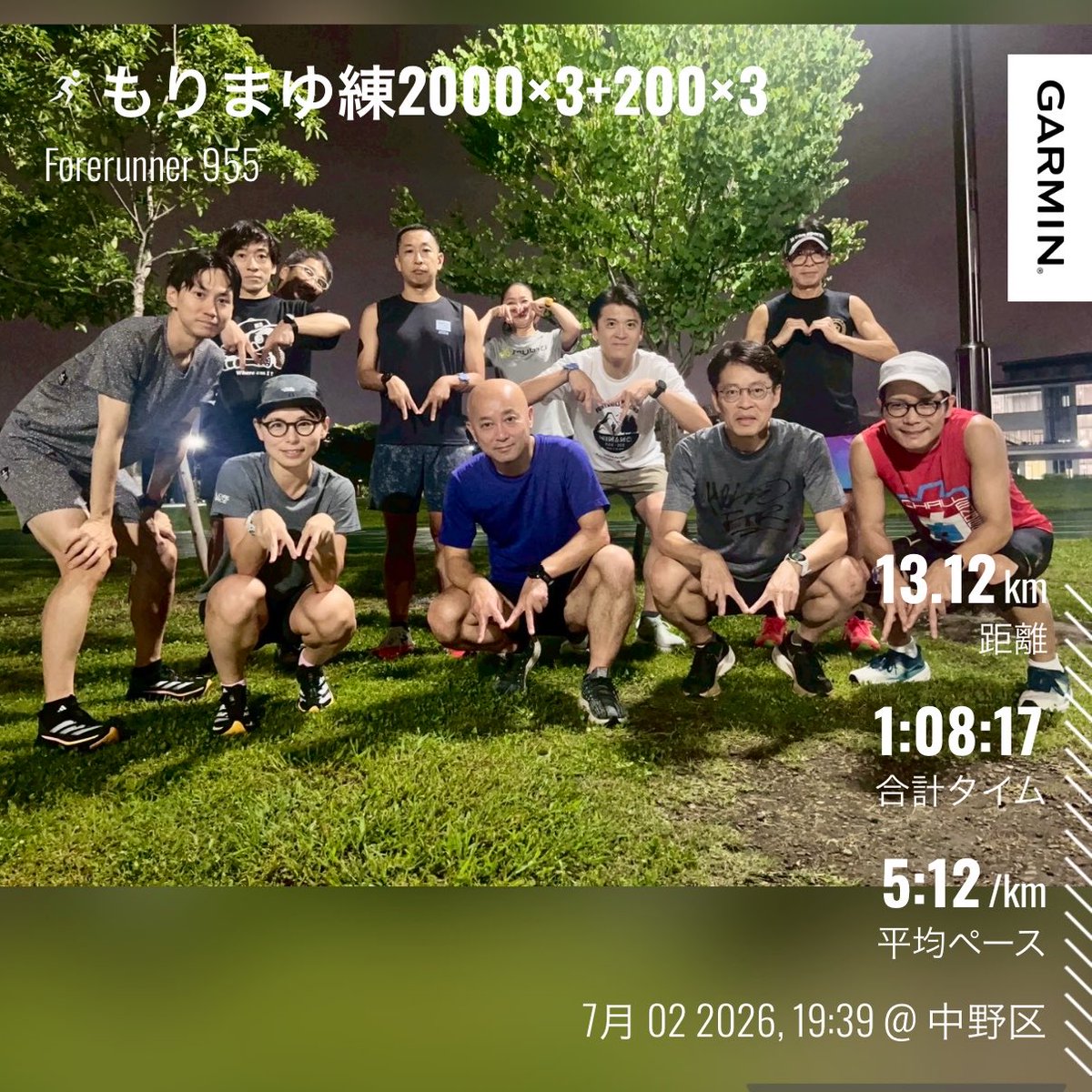 visor_toshi's tweet photo. 7/2木曜　もりまゆ練🫶 

メニュー: 2000×3 r2分+200×3
設定:4'10〜15

ぼっちで行くも1本目からキツく失速。
2本目から4'15～20組に合流し、ないす君くんのナイスペーサーについて何とかこなした😅
前日のジョグが長すぎたかな。

#平和の森公園
#ズームフライ6 https://t.co/D3UAz612YG