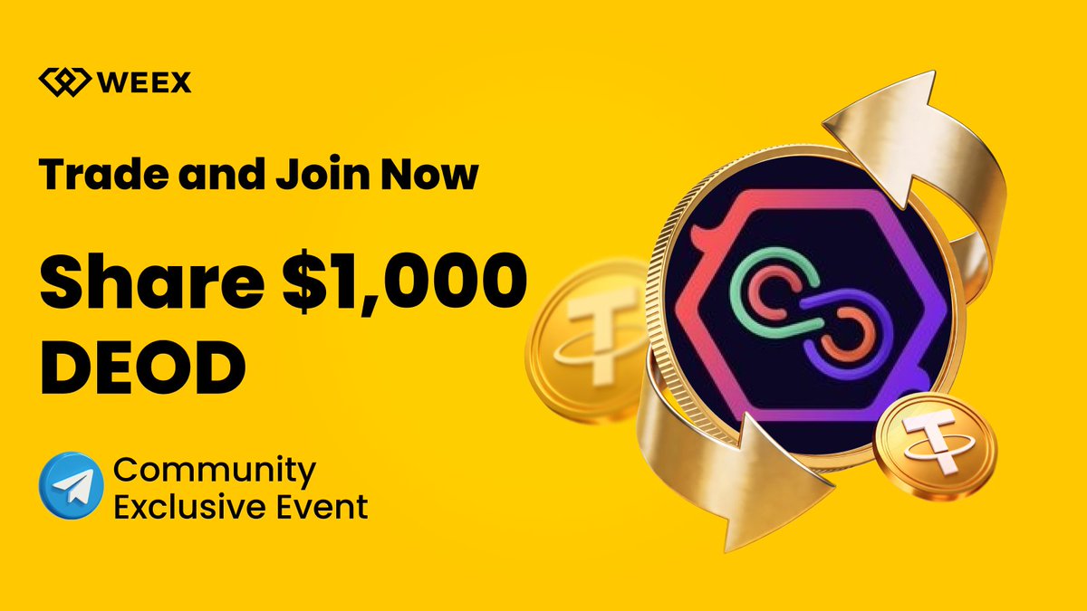 WEEX_Official's tweet photo. 🚀 The $DEOD @decentrawood Trading Rush Is On! 🔥
 Join WEEX TG & Win from a 1,000 USDT Prize Pool 🎁
👑100 Winners → 10 USDT each!
🎉 New users who complete all event requirements during the campaign will receive double rewards！

📌 How to Join:
1️⃣ Join WEEX TG:https://t.co/Iv8GFdsvYm + https://t.co/w2cZrMxGJg
2️⃣Complete a deposit ≥ 50 USDT+Trade ≥ 100 USDT in $DEOD
3️⃣ Fill the form: https://t.co/aT9hG0hG94
📲 Register On WEEX: https://t.co/YBzwqcrBlm

🔥  Trade $DEOD to share 423,370 DEOD & Earn Multiple Rewards: https://t.co/5iki4Jq9Gm
 #WEEX #DEOD  #TradeNow #Giveaway #aitrading