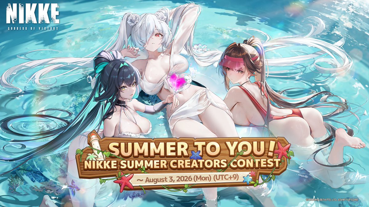 NIKKE_en's tweet photo. 【NIKKE Summer Creators Contest】

Summer vacation has finally arrived! It's time to ditch the paperwork and leave the Outpost behind.

Waiting for you is the sparkling ocean, sun-drenched beaches, ice-cold drinks, and the girls looking stunning in their special swimsuits...

Which one are you most excited for, Commander?

Capture their sparkling moments with your creations!

◆ Event Period
📅~ 8/3 23:59 (UTC+9)

◆ Join Event Here
🔗: https://t.co/svDn0gp0Ou

📌Reminders
• In addition to the「WAVE TO YOU」characters, swimsuit characters from previous events are also welcome.
• While we recommend submissions related to the「Summer」theme, entries are not strictly limited to this theme.
• Entries submitted to【Cinderella's Empty Hanger Event】may also be submitted here, provided they meet the requirements.
• You must be registered as a creator on CreatorHub to participate in the Creators Contest.
• We recommend accessing CreatorHub via PC for the best experience.

#NIKKE
#NIKKECreatorContest