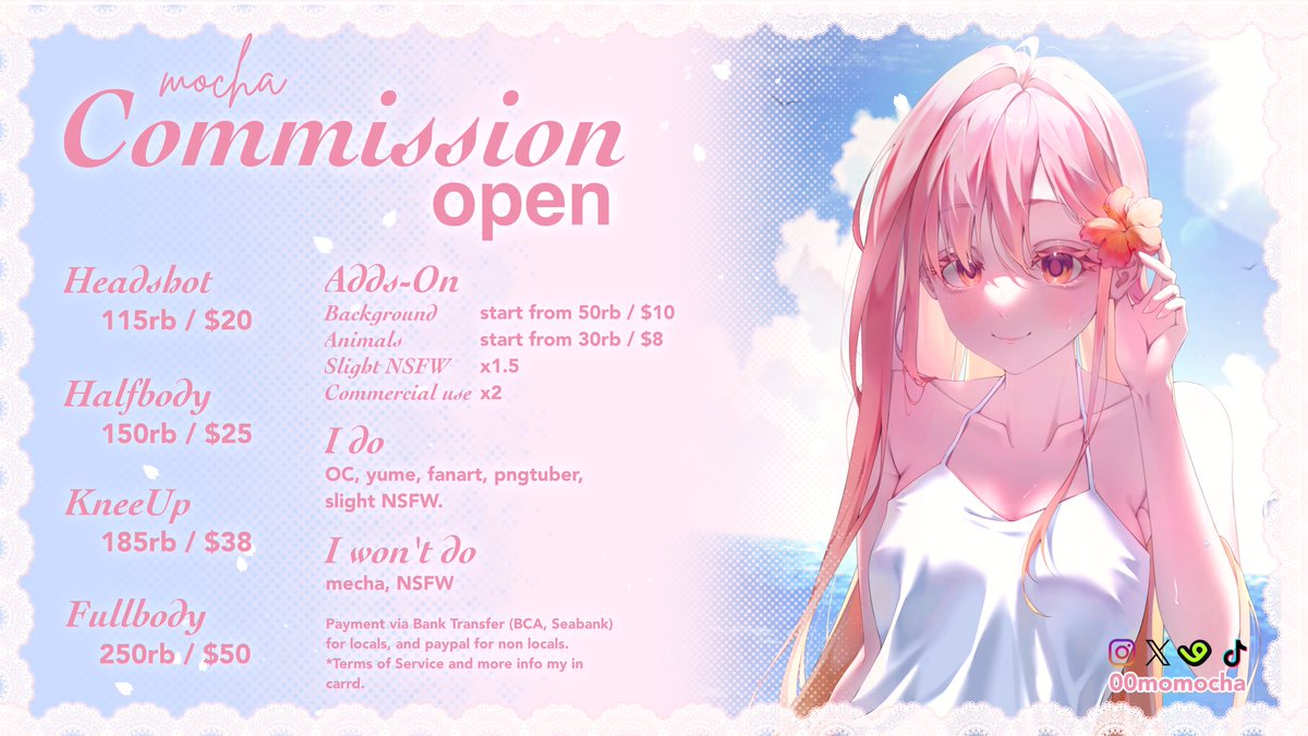 00momocha's tweet photo. Mocha Commission ⌞July⌝ 

Hi! My commission is open now for 5 slots. If you are interested, feel free to DM me 💌 𐔌՞. .՞𐦯 .ᐟ

ToS and more samples can be checked in reply below, thank you :)

♡ + ↻ are very appreciated https://t.co/TwymZYyLUS