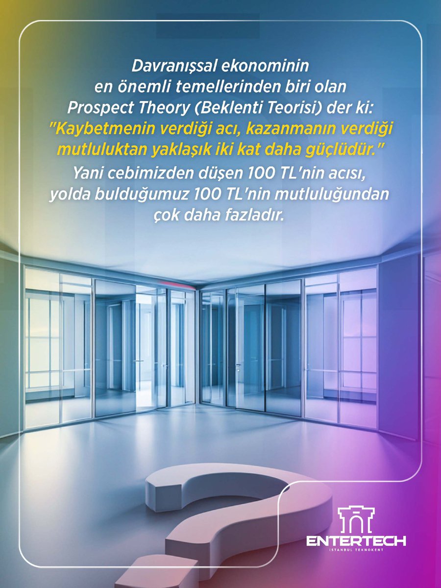 entertechtr's tweet photo. Girişimciler her zaman rasyonel kararlar mı alır, yoksa farkında olmadan duygularının esiri mi olurlar?

Beklenti Teorisi’ne göre kaybetmenin acısı kazanmanın mutluluğundan iki kat daha güçlü olduğu için, girişimcilik dünyasında ya mevcut konumu koruma dürtüsüyle aşırı riskten kaçınma ya da kayıpları telafi etmek uğruna kontrolsüz risk alma refleksleri doğar. 

Peki siz bu konuda ne düşünüyorsunuz?

İçerik kaynakçası: Kahneman, D., & Tversky, A. (1979)."Prospect Theory: An Analysis of Decision under Risk." Econometrica, 47(2), 263-291.
