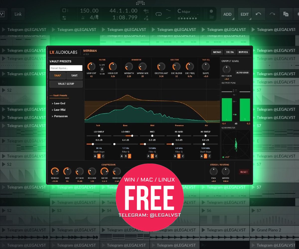 LEGAL_VST's tweet photo. Meridian by LX Audiolabs ๐๏ธ
5-band EQ, soft-knee comp, tube sat, HF exciter, stereo width, AI SNAP, zero-latency
๐ป Win/Linux/macOS (CLAP)
๐ FREE https://t.co/XokA80XK8R
More freeware ๐ https://t.co/okUqkdbah2
#freeplugin #eqplugin #dynamics #saturation #stereowidth https://t.co/voA8R49Pie