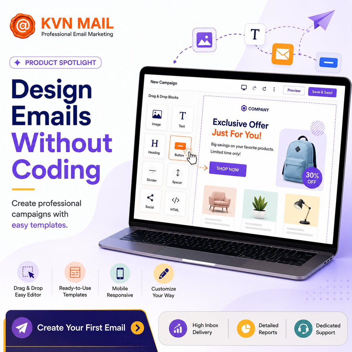 KvnMail's tweet photo. Design Stunning Email Campaigns Without Coding!
Create professional, high-converting email campaigns in minutes with KVN Mail. 
Website: https://t.co/dK4mqkO5cF
#KVNmail #Emailmarketing #Bulkemailservices https://t.co/lEahT7K2vZ