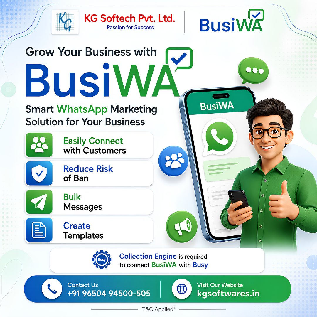 kgssofficial's tweet photo. π² Grow your business with BusiWA!Connect with customers smarter
π T&C Apply
π Call: +91 96504 94500-505
π https://t.co/LVezNMd6HK
#BusiWA #WhatsAppMarketing #BusinessAutomation #WhatsAppBusiness #BulkMessaging #DigitalMarketing #BusinessGrowth #KGSoftech https://t.co/xrywFdj4rN