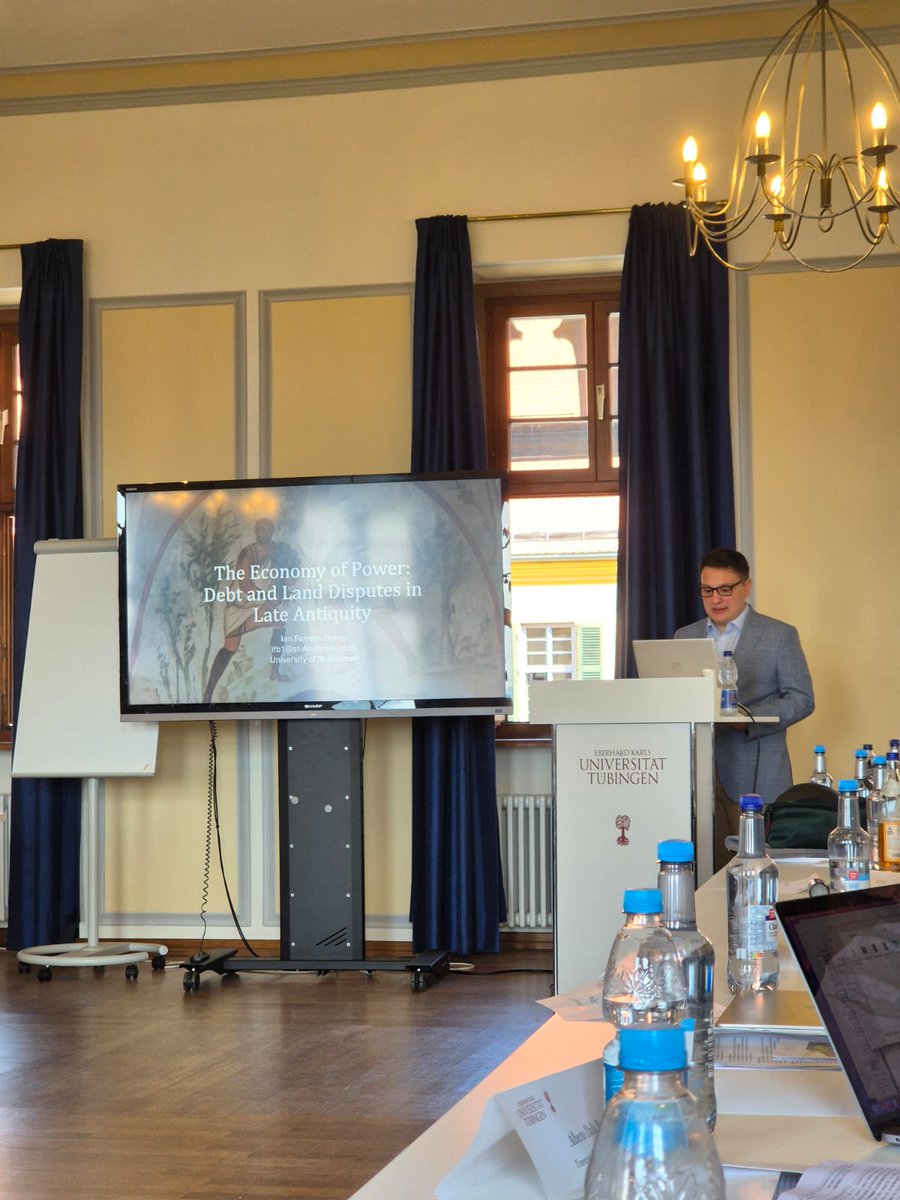 BonzeIan's tweet photo. Last Tuesday, I spoke at the event "Land and Power in the Later Roman World" in Tübingen about debt and land disputes in Late Antiquity. The event gathered scholars with diverse expertise to discuss land in Late Antiquity and the Early Middle Ages. It was a great experience! https://t.co/iZKuyiLI5I