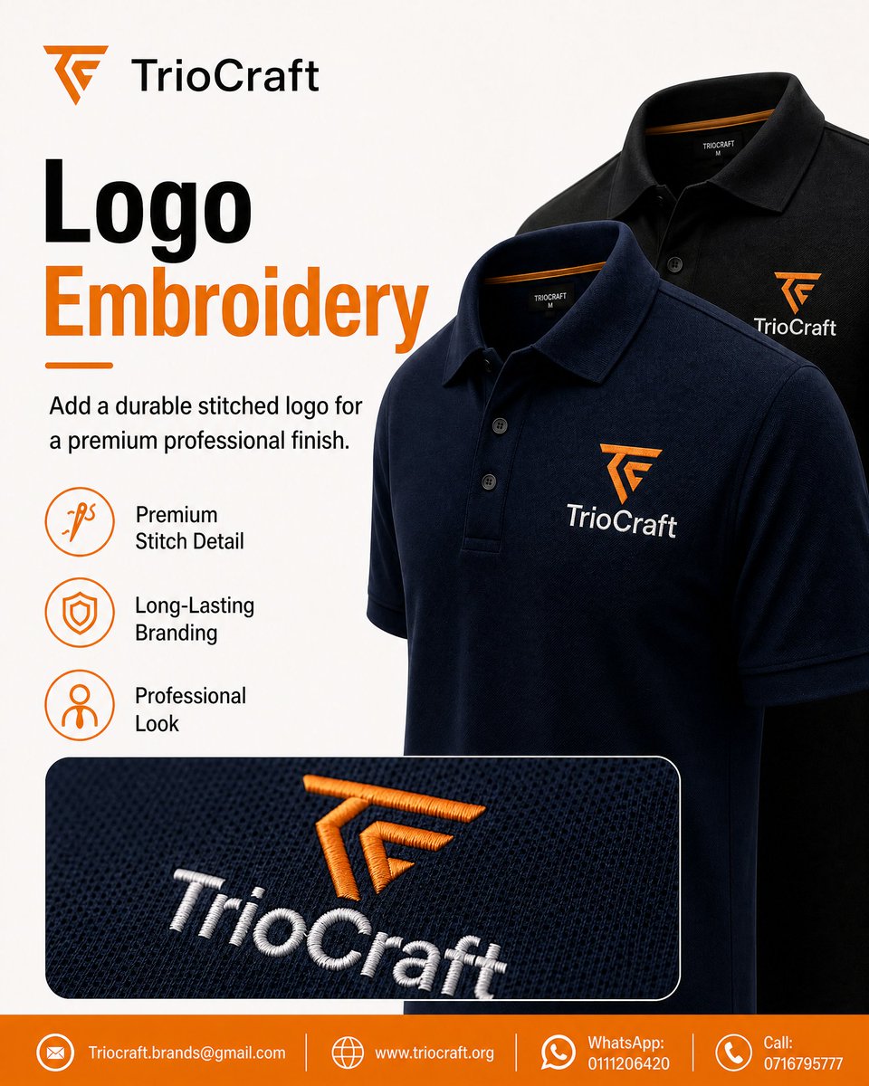 TrioCraftBrands's tweet photo. New product feature: durable stitched-logo embroidery on polos. Premium finish, long-lasting branding, zero fade or crack. Ready to look this sharp on your team? 📩
#LogoEmbroidery #BrandMerch #CorporateApparel #TrioCraft #BrandIdentity #SmallBusinessGrowth #PrintDesign https://t.co/XQ8mRd2kqO