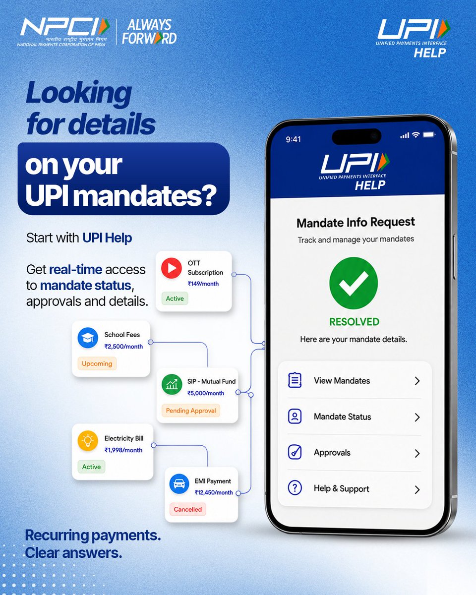NPCI_NPCI's tweet photo. For queries related to digital payments, UPI Mandates or transactions visit DigiSaathi
Click here: https://t.co/pbktqXJ7XT
#NPCI #NPCIAlwaysForward #UPI #UPIHELP #UPIMandates #UPIAutopay https://t.co/uceSOgMqMX