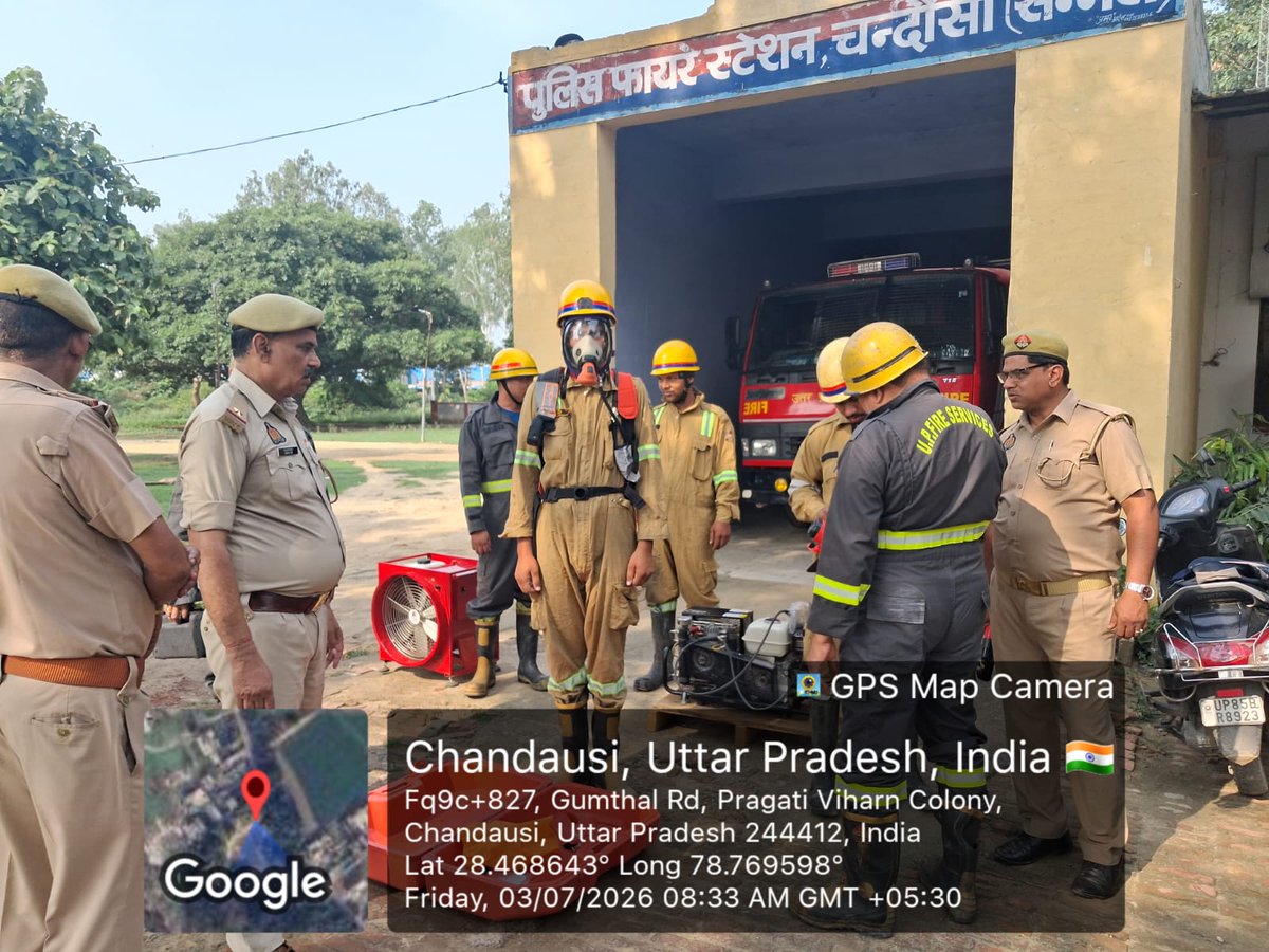 sambhalfire's tweet photo. आज दिनांक 03.07.2026 दिन शुक्रवार को पुलिस महानिदेशक F&amp;ES महोदय, के आदेशानुसार जनपद संभल के समस्त फायर स्टेशनों पर कर्मचारियों द्वारा साप्ताहिक फायर ड्रिल  व फायर उपकरणों के रख-रखाव का अभ्यास किया गया। https://t.co/FfKGPjIFyP