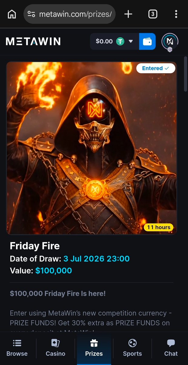 WakrrMedia's tweet photo. Alright it's Friday fire at @MetaWin again. All I fking win is those $5 competitions lol. Let's hope my name will be first this time.  
Will be throwing a huge giveaway if this shii happens 🍾👌 https://t.co/DBJsKnmAeR