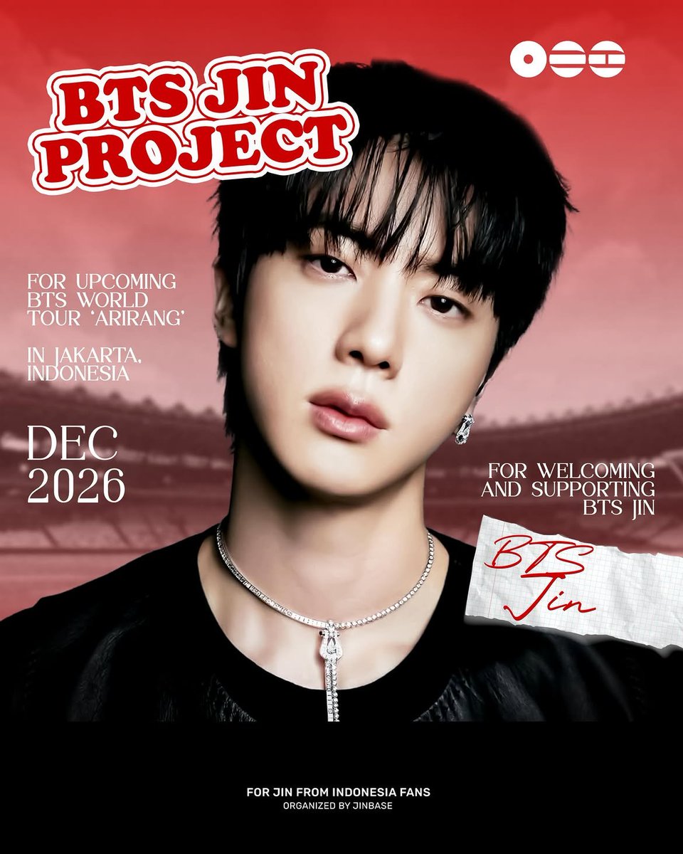 JinBase_'s tweet photo. BTS JIN PROJECT 🇮🇩

Untuk menyambut and mendukung Kim Seokjin dalam BTS World Tour ARIRANG di Jakarta✨ 

Jakarta, Desember 2026

Daftar Project yang telah disiapkan👇

Photo by @ALittleBraver92

#Jin #진 #방탄소년단진 #BTSJIN
#BTS_WORLDTOUR_ARIRANG
#BTS_WORLDTOUR_ARIRANG_JAKARTA https://t.co/za3MsbCZ6V