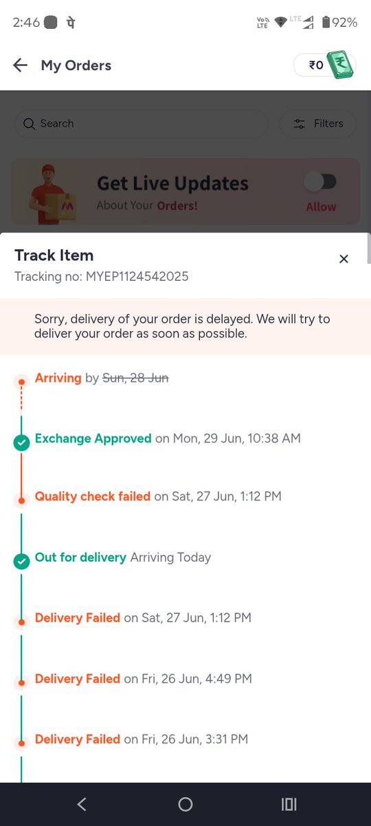 samy080's tweet photo. @MyntraSupport 
2nd time consecutive  bad service by @MyntraSupport  @myntra  vendors don't attach brand labels so @ time of exchange exchange gets declined on door after approval from @myntra  since 6 days still it is not delivered 😡 https://t.co/qCVTDZjC03