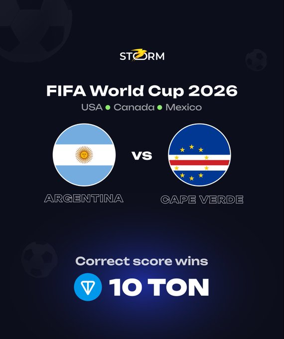 0xweb3luffy's tweet photo. ⚽
ARGENTINA🇦🇷 vs CAPE VERDE🇨🇻

🎯 Think you know how this ends?

🎁 Drop your exact score prediction, and one lucky winner will receive 10
$TON 

❤️ Like + 🔁Repost this post to enter.

⏳ Entries close at kickoff. https://t.co/sgC475r5tH