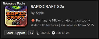 Sapixcraft's tweet photo. Sapixcraft has hit 200K downloads on CurseForge! 🐸 https://t.co/WJ3udz7Mls