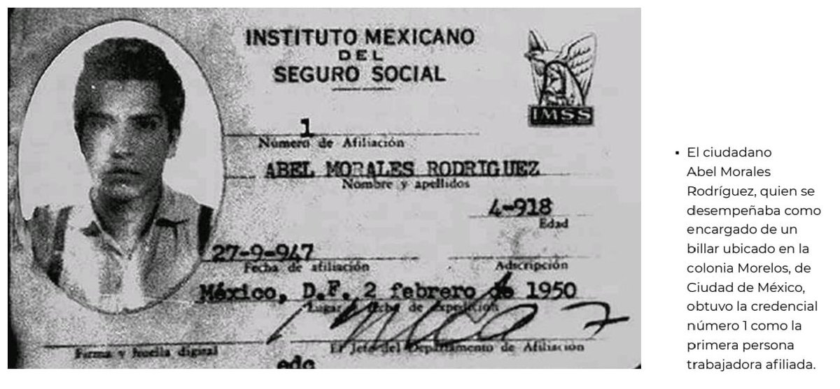 SergioEsquerra's tweet photo. 📜 Credencial número 1 del IMSS.
Abel Morales Rodríguez, encargado de un billar en la colonia Morelos de la CDMX, fue el primer derechohabiente de la historia. El 12 de julio de 1943 su patrona, Doña Concepción Fuentes Martínez, lo afilió, dando inicio a la seguridad social en México.