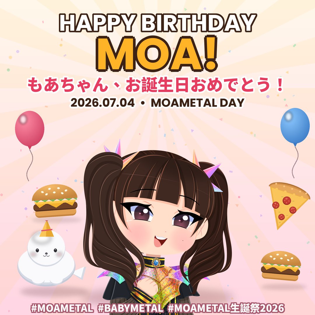 babymetaltube's tweet photo. Happy Birthday, MOAMETAL! 🎂🍕🍔 Thank you for every smile you bring to the kitsune around the world. May your day be full of pizza, burgers and love!

もあちゃん、お誕生日おめでとう！🦊 いつも最高の笑顔をありがとう。ピザとハンバーガーいっぱいの一日になりますように！

#MOAMETAL #BABYMETAL #MOAMETAL生誕祭2026