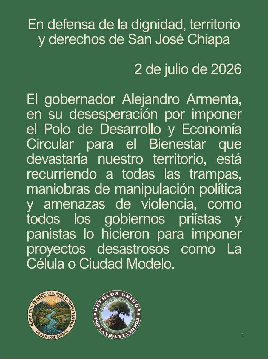 CNI_Mexico's tweet photo. En defensa de la dignidad, territorio y derechos de San José Chiapa

https://t.co/PGQUEjjW7L https://t.co/nUl6RgAXTC