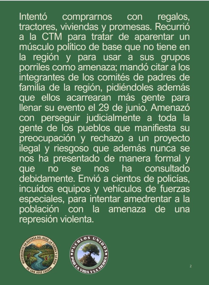 CNI_Mexico's tweet photo. En defensa de la dignidad, territorio y derechos de San José Chiapa

https://t.co/PGQUEjjW7L https://t.co/nUl6RgAXTC