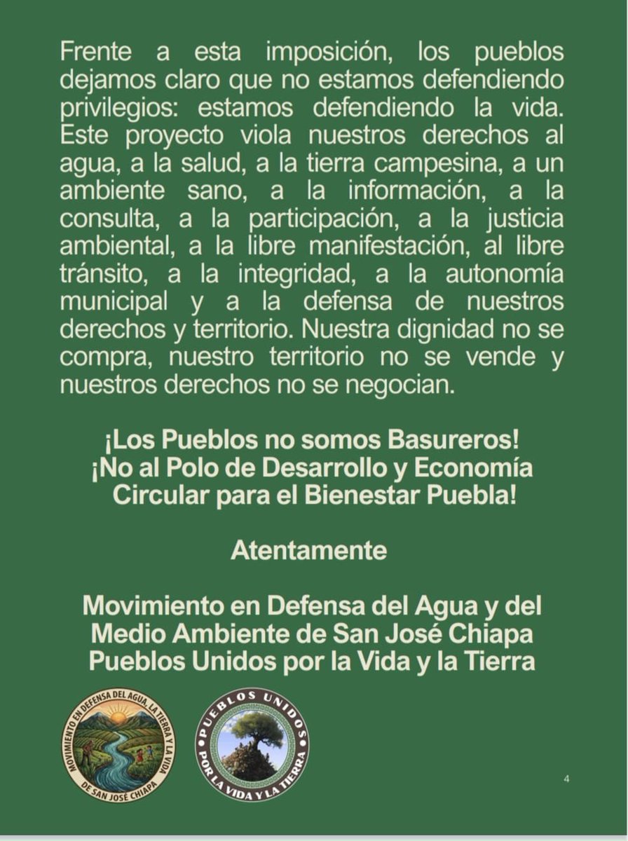 CNI_Mexico's tweet photo. En defensa de la dignidad, territorio y derechos de San José Chiapa

https://t.co/PGQUEjjW7L https://t.co/nUl6RgAXTC
