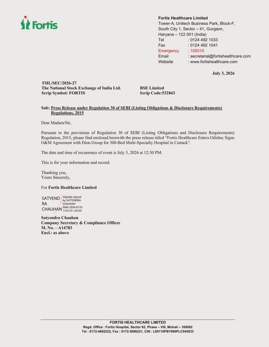 manas_muduli's tweet photo. Fortis Healthcare enters Odisha!

After Manipal and Max, Fortis will establish a 300-bed multi-specialty hospital at Dion Riverside Township, Trishulia, Cuttack.

With leading healthcare chains expanding into the state, Odisha is steadily strengthening its position as Eastern India’s healthcare hub.