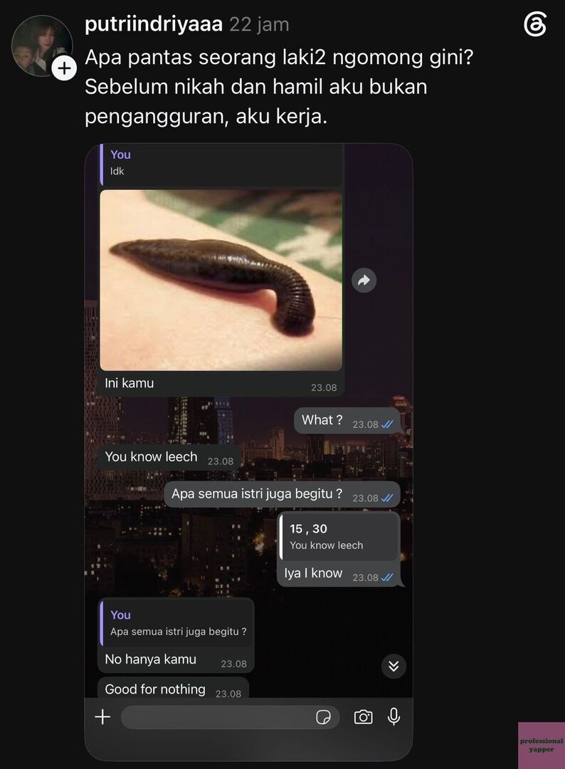 yappingfess's tweet photo. gila ini jahat banget, suaminya nganggep istrinya  sebagai “lintah” yang artinya “numpang hidup” doang yap! 😭💔 https://t.co/jZTsYVwdmK