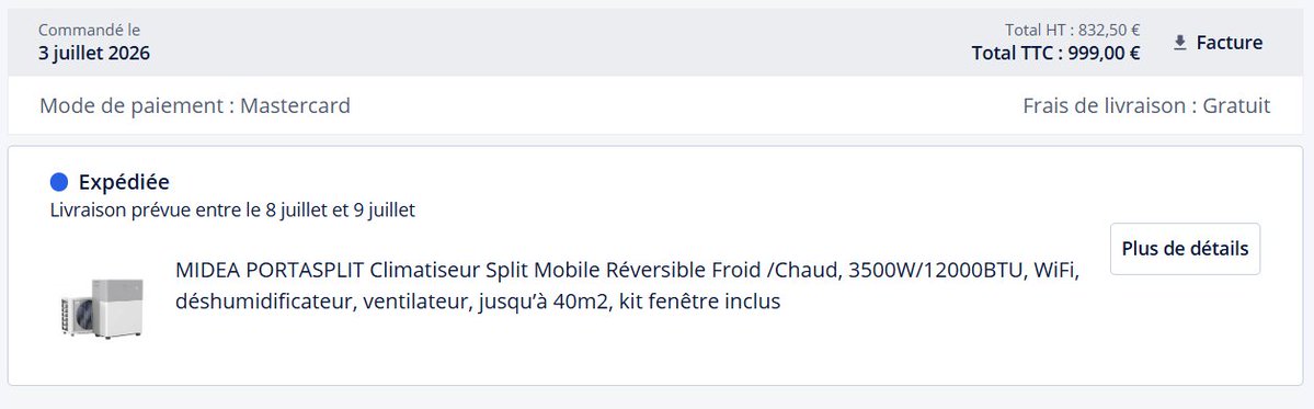 wolfyyszn's tweet photo. Ceux qui cherchent une clim Midea portasplit, vraiment installez l'extension Distill sur votre navigateur

Après des jours à refresh les sites français, j'ai enfin pu me la procurer ce matin sur ManoMano, et c'est expédié!

Distill c'est clairement votre meilleur atout https://t.co/nI7zopTGau