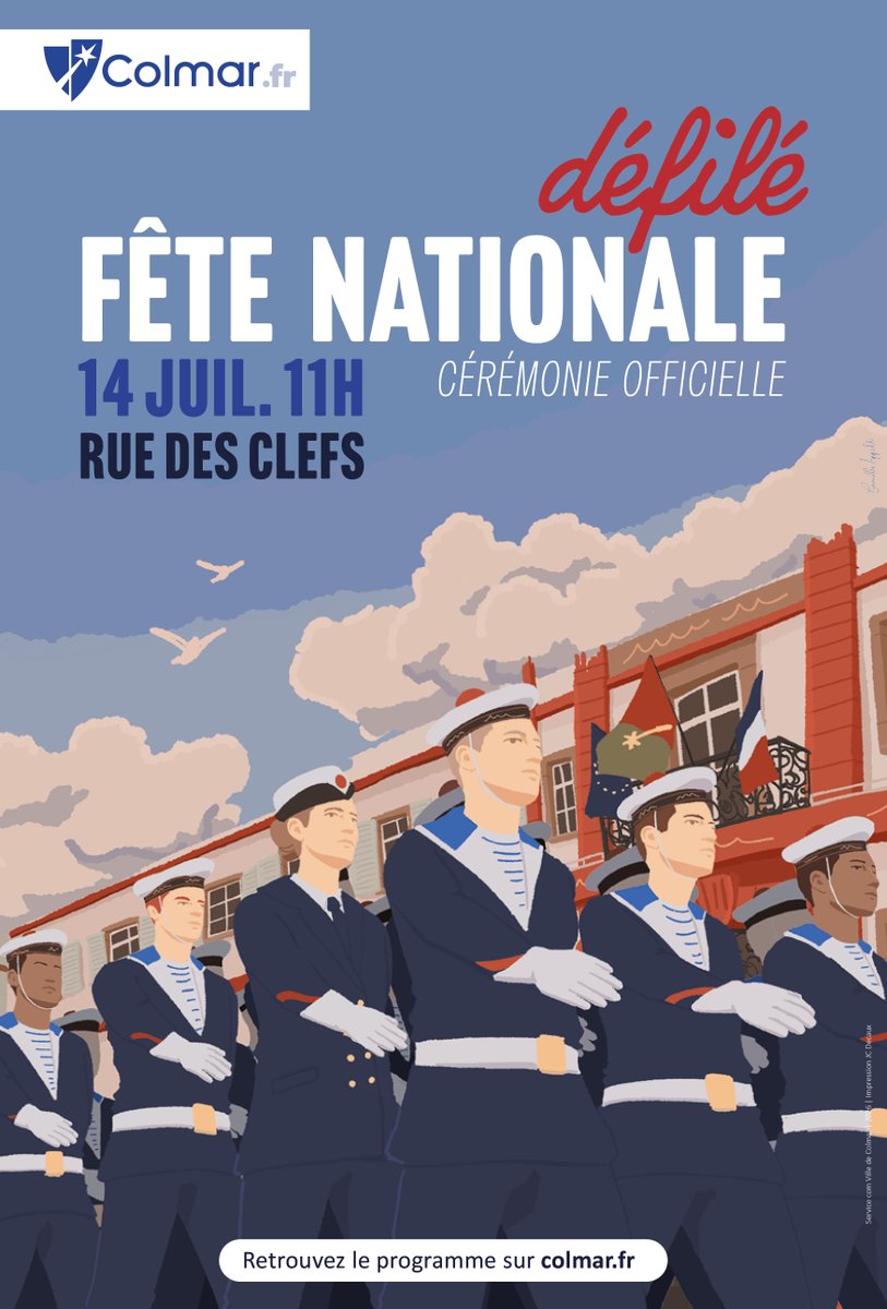 villecolmar's tweet photo. 🇫🇷 #FêteNationale à #Colmar
📅 13 juillet – 15h
Cérémonie de parrainage entre la Ville et le BRF Jacques Stosskopf (Pont de la Petite Venise).
📅 14 juillet
11h : cérémonie militaire, remise de décorations et défilé rue des Clés. Venez nombreux ! https://t.co/hFJQKzzLMn https://t.co/gqHCkwaCB3