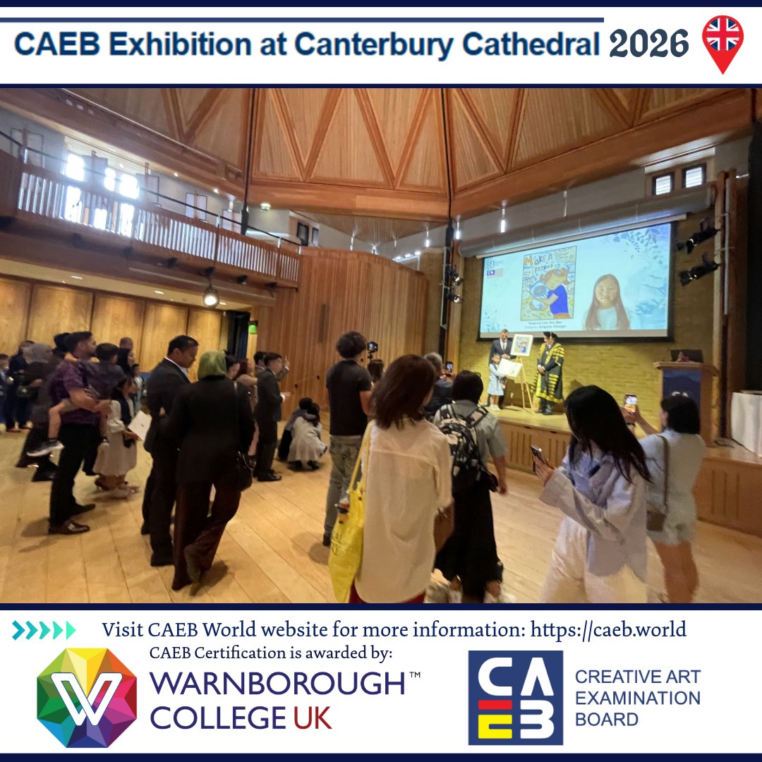Warnborough's tweet photo. 🥳 2 July 2026: CAEB Exhibition
Our Creative Art Examination Board returned to the Canterbury Cathedral Lodge for a wonderful exhibition and presentation ceremony.👏🎉

#WarnboroughCollege #CAEBbyWarnboroughCollege #CAEBWorld #WarnboroughWorldwide #arts #artevent #art #artworks https://t.co/DbqDKApm5L