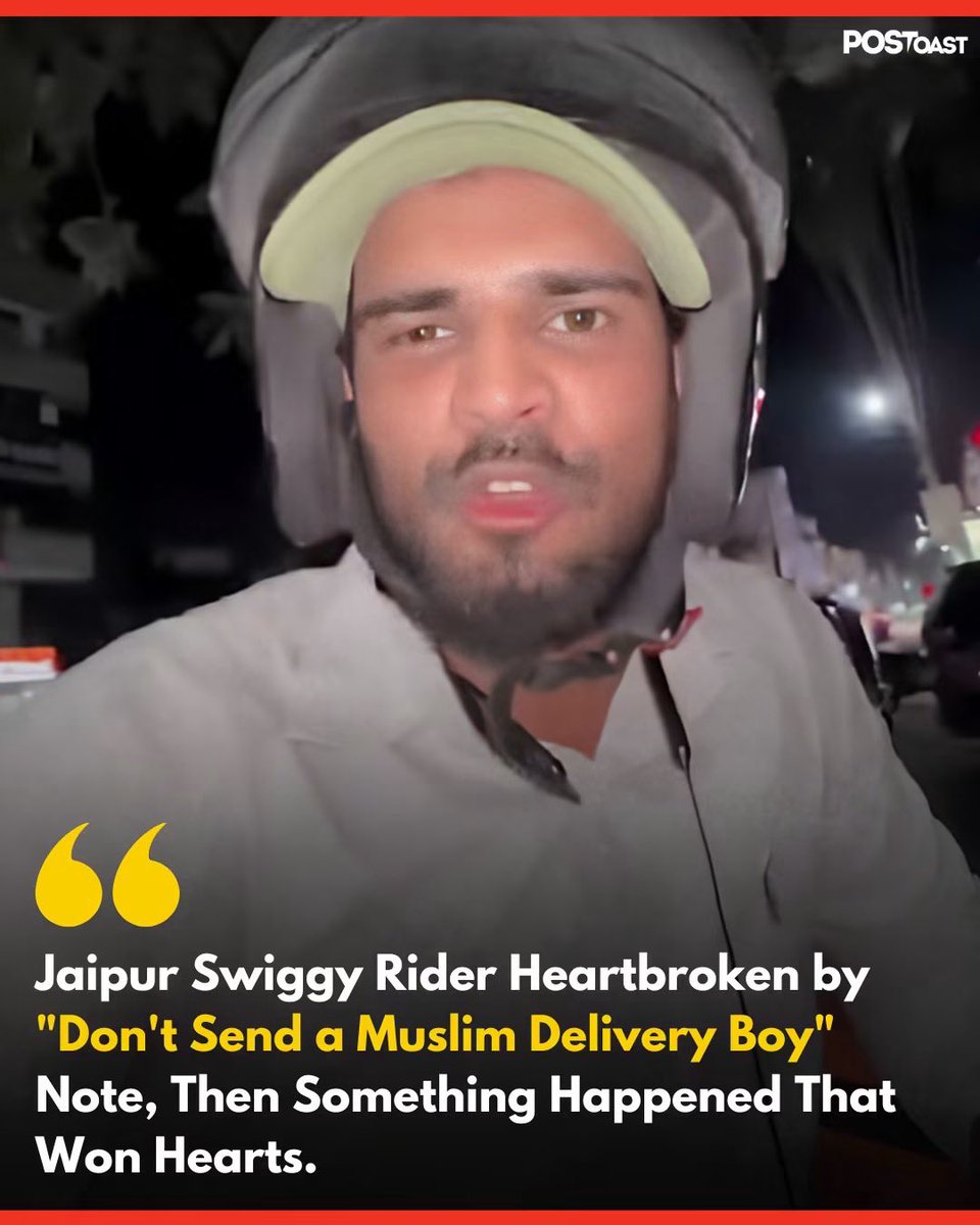 GuptaPragnya's tweet photo. A Swiggy delivery rider from Jaipur has won hearts online after responding to a discriminatory delivery instruction with empathy instead of anger.

Aftab Khan was shocked when he saw a note on an order that read, "Don't send a Muslim delivery boy." Instead of cancelling the delivery, he decided to meet the customer and understand why the message had been written.

When Aftab politely asked about the note, the customer reportedly apologised and explained that it was an old instruction added during a difficult phase of his life. He admitted he had forgotten to remove it and didn't know how to delete it.

Rather than arguing, Aftab took the customer's phone, removed the message from the app, and accepted his apology. The conversation ended with a handshake and a glass of water.

Reflecting on the incident, Aftab said, "Everyone makes mistakes. He apologised to me, and that relieved my heart. Our aim is to spread love in the country."

The heartwarming interaction has gone viral, with many people praising both the rider's compassion and the customer's willingness to acknowledge his mistake.

Harbingers of love are saving the world from a colossal collapse. How heartwarming 🥰