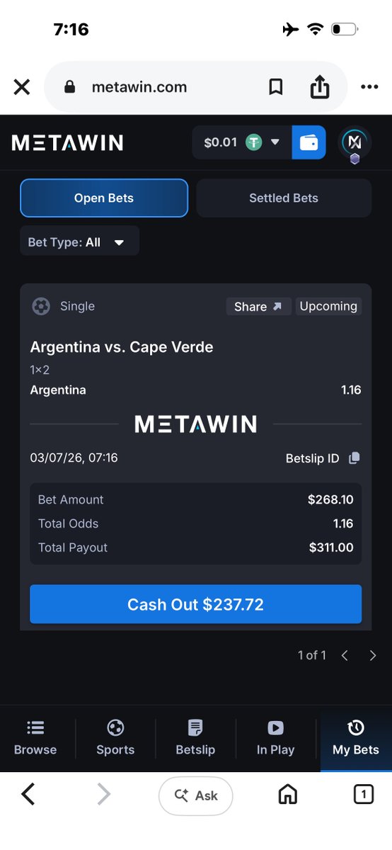 starnutss's tweet photo. @skel @MetaWin Placed a 300$bet on Messi today on metawin … can you double my win?

🆔 : saltydegen https://t.co/Xl1TXbumu8
