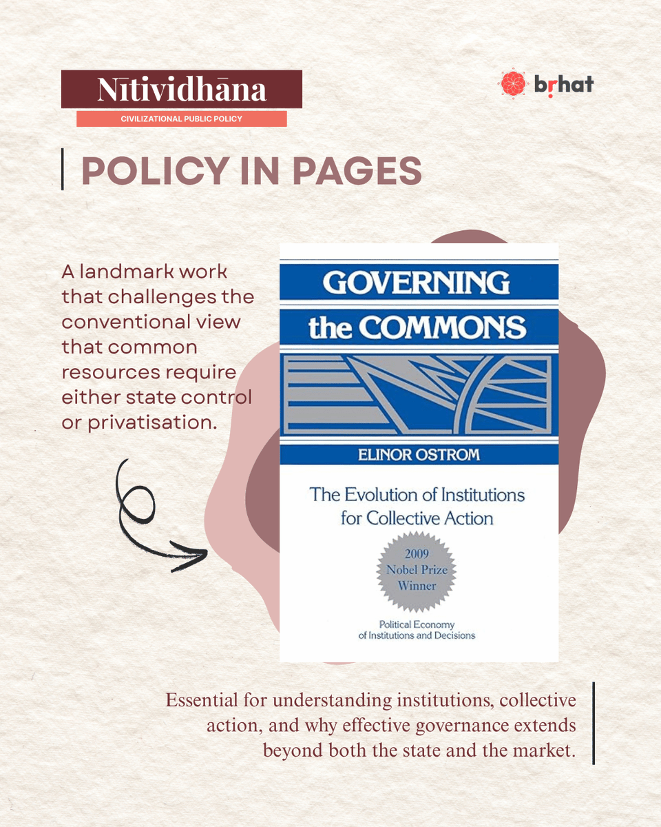 brhat_in's tweet photo. Before leaders shape institutions, ideas shape leaders.

Every policy framework reflects a way of understanding society. The best public leaders engage with multiple traditions of thought before forming their own.

This edition of Policy in Pages features:

- Policy Paradox by Deborah Stone
- Governing the Commons by Elinor Ostrom
- Elements of Indian Knowledge Systems by Mohan Raghavan @MohanRaghavan8

Three books that will deepen your understanding of governance, institutions, and knowledge systems.

Comment 'BOOK' to receive our curated reading list, or explore more recommendations in Policy in Pages: https://t.co/pzF8vUfCyX

What book has shaped the way you think about governance? Tell us in the comments.

#publicpolicy #iks #policy #governance #leadership #statecraft #nitividhana #policyinpages