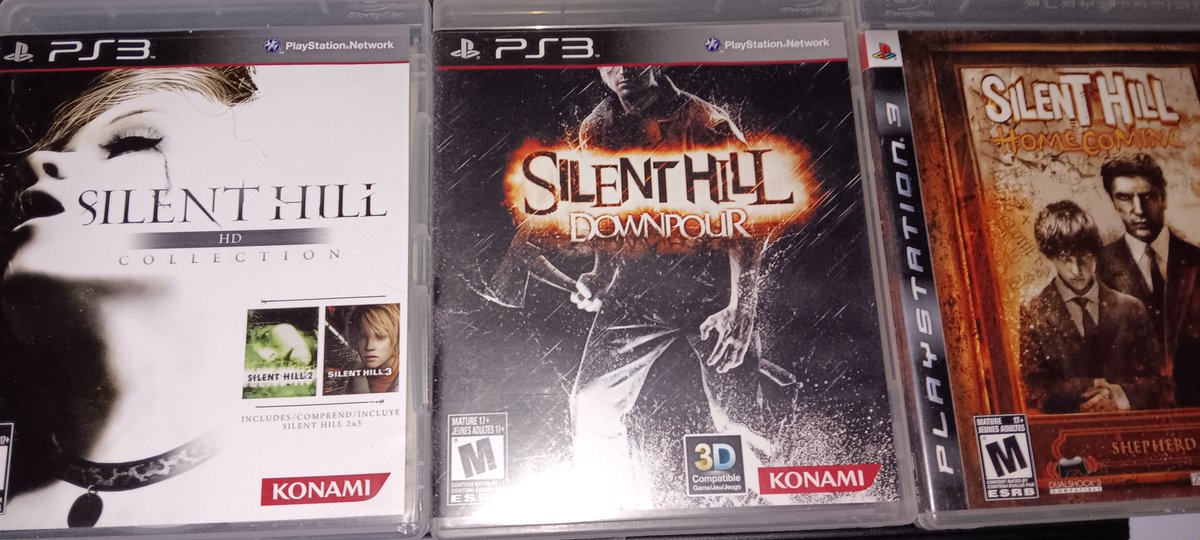 xoBaeTrishox's tweet photo. "Oh baby, A Triple!" Just the Silent Hill games I own on PS3 physically I wanted to show y'all as I only showed just Silent Hill HD yesterday! <3 #SilentHill #SilentHillHD #SilentHillHDCollection #SilentHillDownpour #SilentHillHomecoming #SavePhysicalGames #PhysicalGames #PS3 https://t.co/x9d7TMUd4k