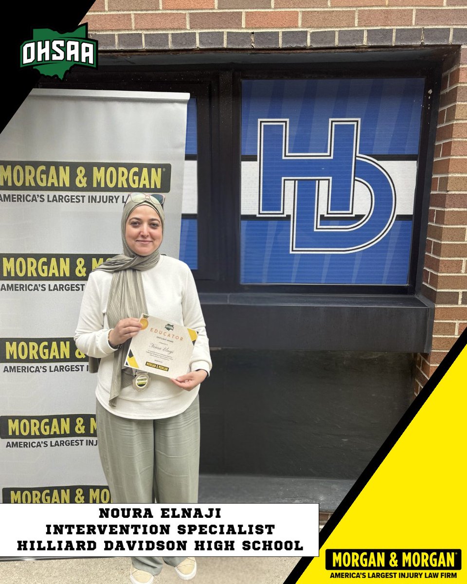 OHSAASports's tweet photo. We're thrilled to shine a light on Noura Elnaji in our next #EducatorSpotlight sponsored by Morgan & Morgan, @forthepeople! Her impact is felt through her approach to work with strength, integrity, and her strong relationship with students.
Her dedication to her school, the community, and her students has inspired us all. Let's give her a round of applause! π