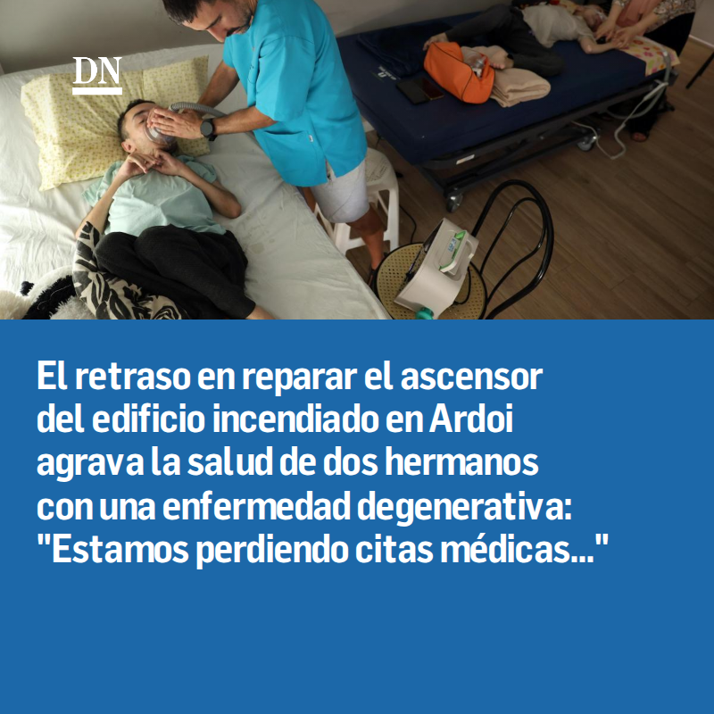 DiariodeNavarra's tweet photo. El retraso en reparar el ascensor del edificio incendiado en Ardoi agrava la salud de dos hermanos con una enfermedad degenerativa: "Estamos perdiendo citas médicas..." https://t.co/rpaSU7wv3K https://t.co/rChiLpfuOx