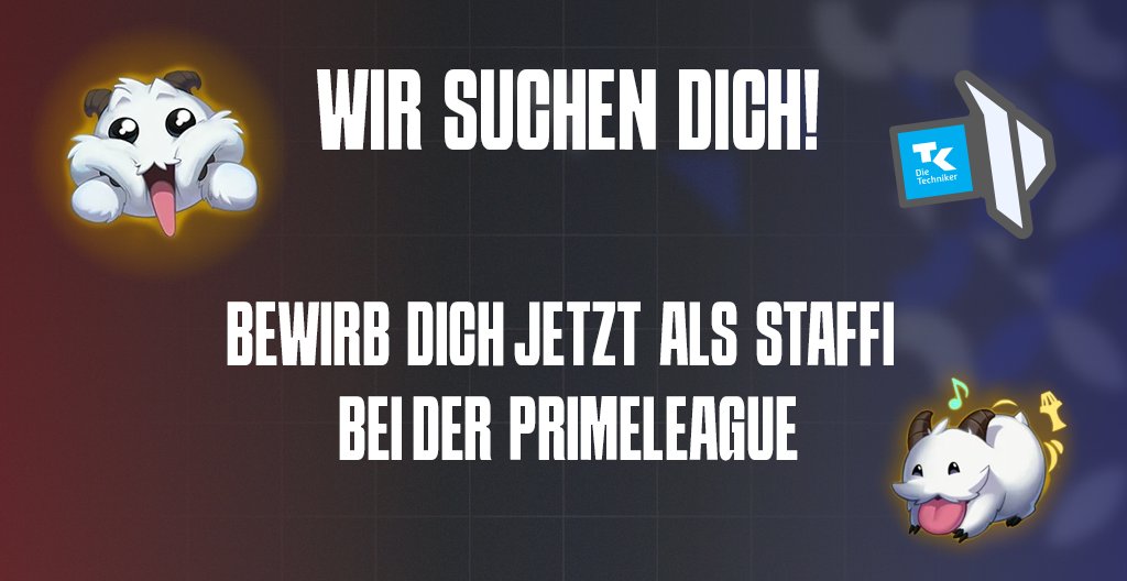 PrimeLeague's tweet photo. Wir suchen Unterstützung in unserem Staffi Team im Bereich Twitch- und Youtube-Moderation.

Du schaust gerne Primeleague und möchtest mit uns zusammen den Broadcast und die Viewerexperience verbessern? 
Dann komm ins Team und schwing den Banhammer!

Link zur Bewerbung: https://t.co/tgAVqgK5hz