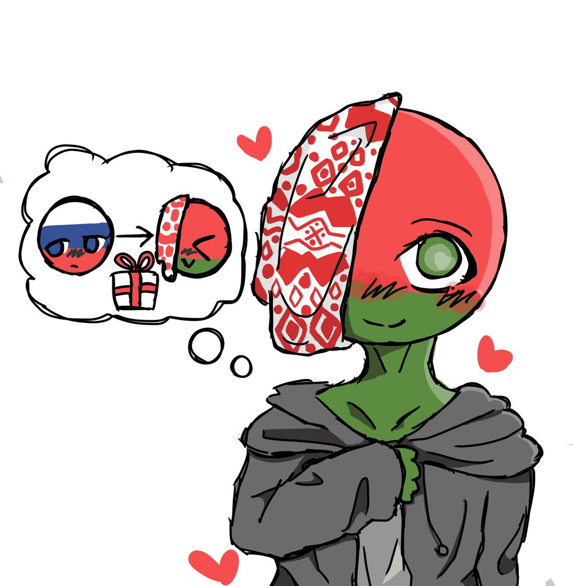 UrAlphaBall's tweet photo. Belarus Got A Gift From Russia And Is Wearing It 💕🇧🇾
Happy Independence Day And Happy Birthday LoL
#Countryhumans #カントリーヒューマンズ https://t.co/JNJNJ6L6Ck