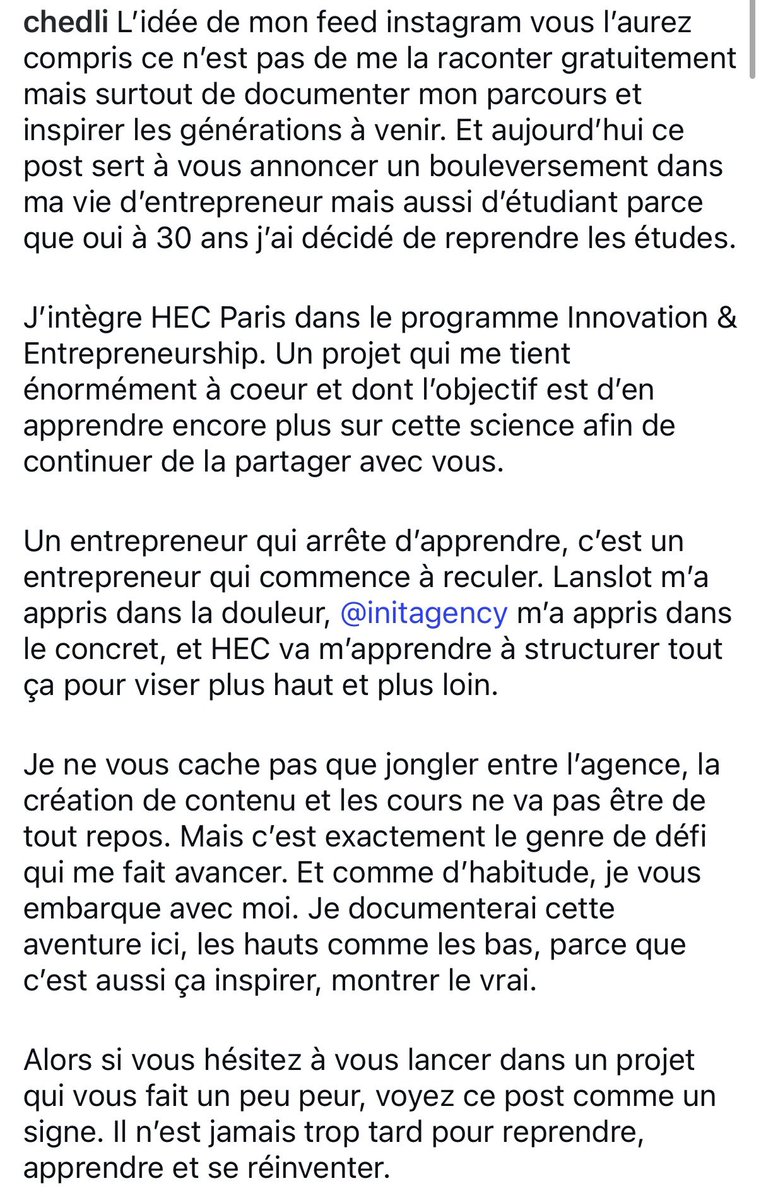 zeChedli's tweet photo. J’ai repris les études aujourd’hui à 30 ans à HEC Paris parce que j’aime apprendre ! 📚 https://t.co/Pj9xZKL64k