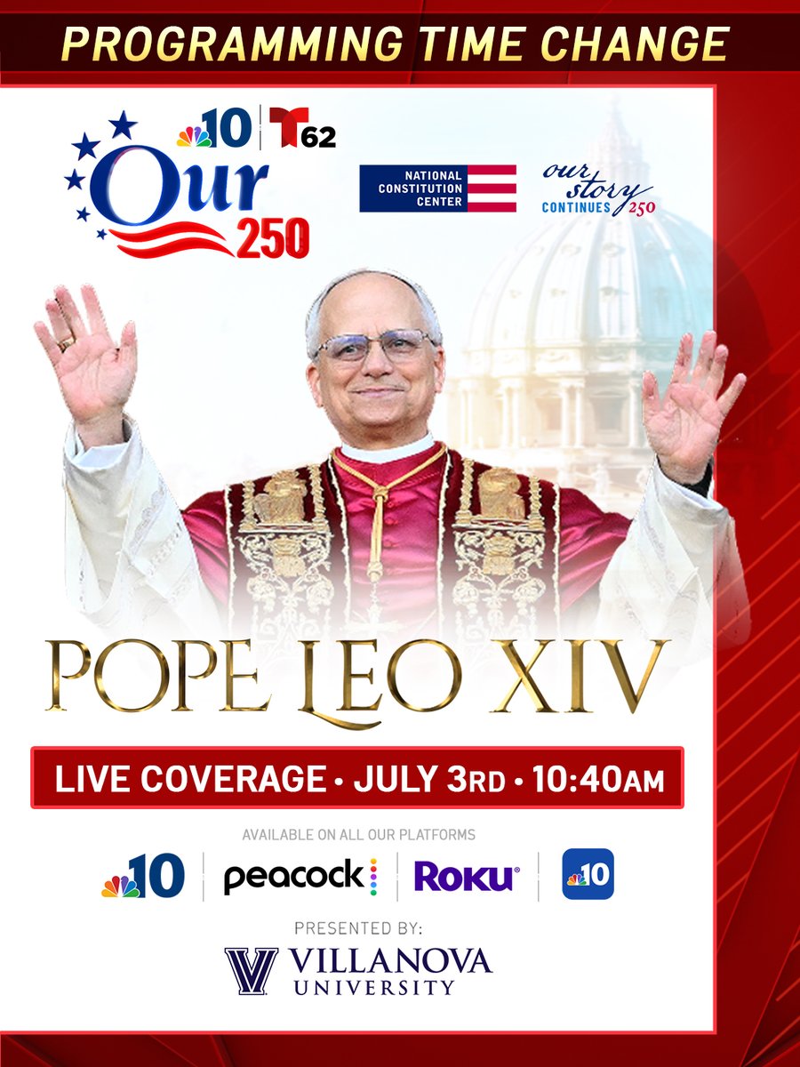 NBCPhiladelphia's tweet photo. Liberty Medal ceremony at Philly's National Constitution Center honors Pope Leo XIV. Watch LIVE on NBC10: https://t.co/ai4JYIcPFo https://t.co/kvQwlRiwuC