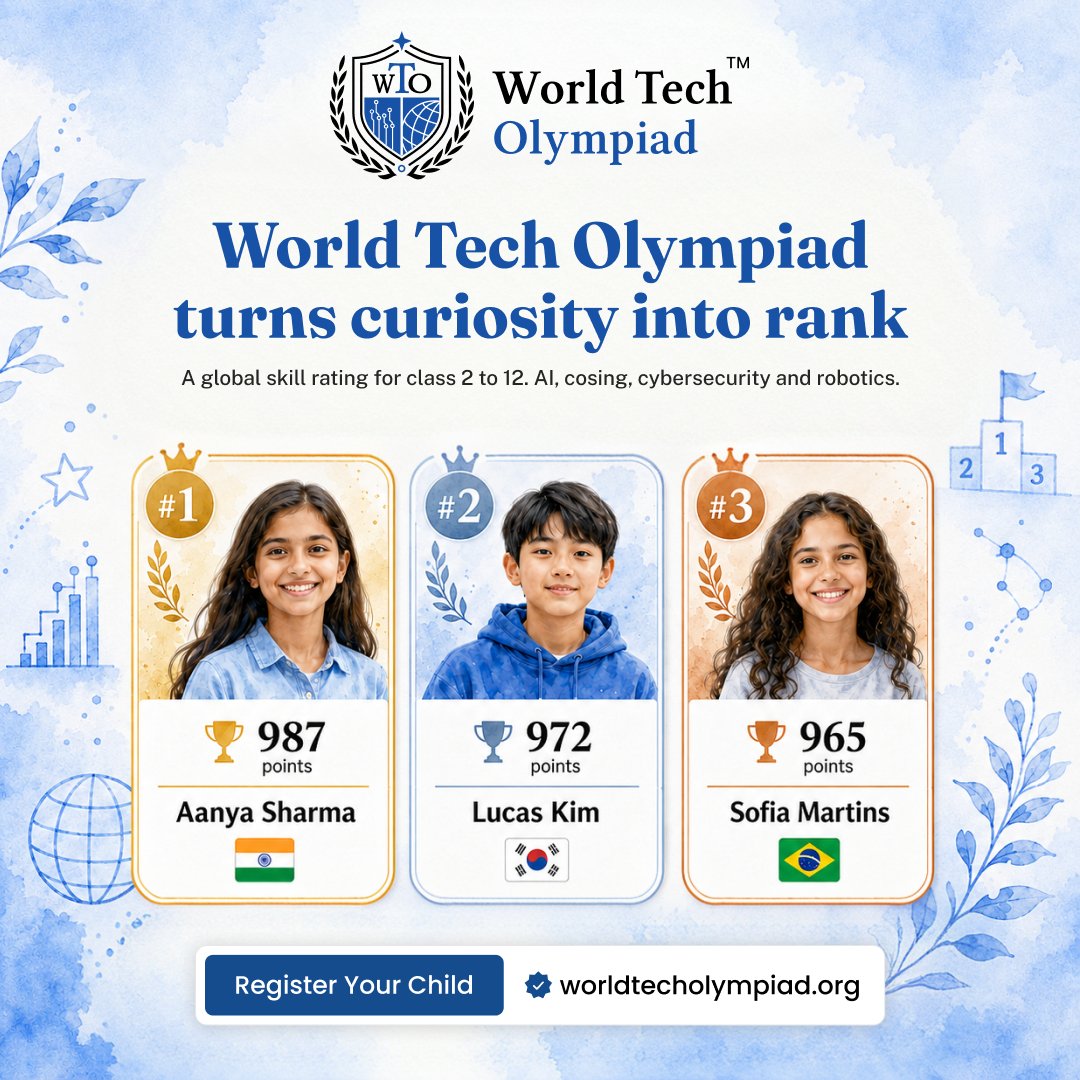 WTechOlympiad's tweet photo. World Tech Olympiad turns curiosity into rank.

Enroll your child today. https://t.co/2SlxaN37Ky

#WorldTechOlympiad #WTO #FutureReady #AIforKids #TechOlympiad #STEM #GlobalTechCouncil https://t.co/pd3yg6JjIY