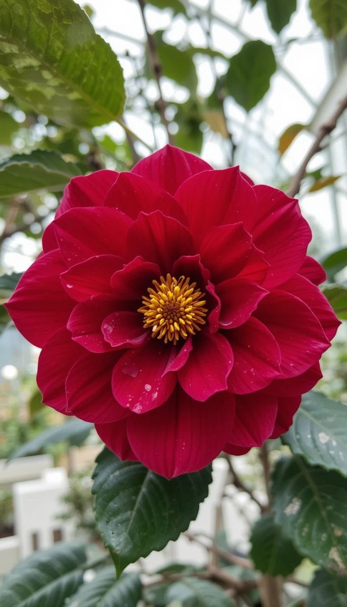 inspirativeking's tweet photo. A single red dahlia, bright enough to stop the whole garden. https://t.co/xUgMUIROHt