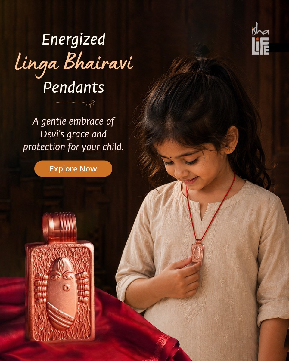 Ishalifeindia's tweet photo. ✨ An Energized #LingaBhairavi Pendant is a simple way to keep Devi close to your child.🌼  Offered at Her feet before it reaches them, it becomes a sacred companion through every moment of childhood - from play and school to quiet rest. 🌟

Shop now at: https://t.co/XZyloFwBjy https://t.co/qclzaqwpS1