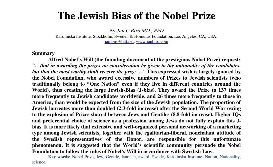 AdolfMishima's tweet photo. @FangYi11101 @targenerate Fake and gay they are good scammers tho. 

So you measure human excellence by counting who the jews give medals for? Medals they got in non jewish countries because they have none beside that zionist project? 

Are you gonna say mark zukenberg is proof of ashkenazis high iq? 🤣 https://t.co/G7ljPwfAsm