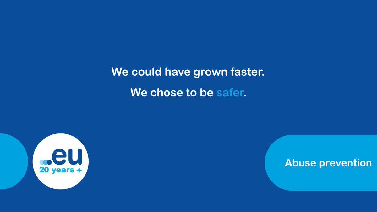 EUregistry's tweet photo. Trust is fundamental to .eu. 🌐

We prioritise security and reliability over pure growth, identifying and preventing suspicious registrations every day.

Growth is easy, trust takes choices.

That's why choosing a .eu domain means choosing a trusted, secure digital identity that works across borders and builds confidence with your audience. 

Learn more about how we advanced our abuse prevention in 2025 from our annual report: https://t.co/Xiind12k5W

 #doteu #AbusePrevention #OnlineSecurity