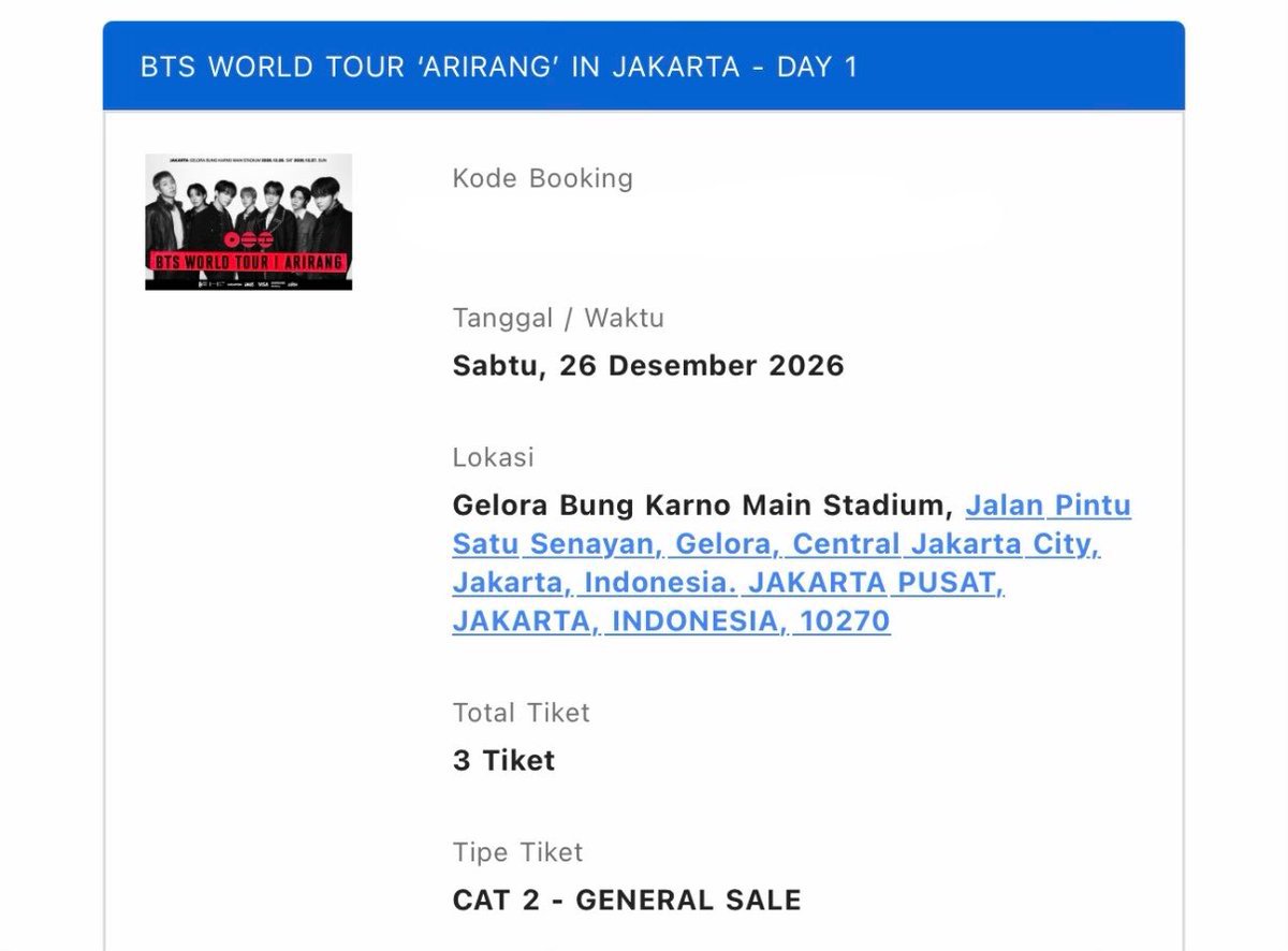FcRestartColom1's tweet photo. BTS WORLD TOUR ‘ARIRANG' IN JAKARTA TICKET. 

DAY 2/3
💓Cat 1/2/3

DAY 1
💗Platinum Tribune

Day 3 
💗Platinum Tribune

✅fullpayment / DP kecil
✅Inter fans 

💌 If you are interested, please dm me

WTS TIKET BTS JKT ARIRANG

 #BTS #BTS_ARİRANG #BTS_WORLDTOUR_ARIRANG_JAKARTA https://t.co/sB8J4rkqcR