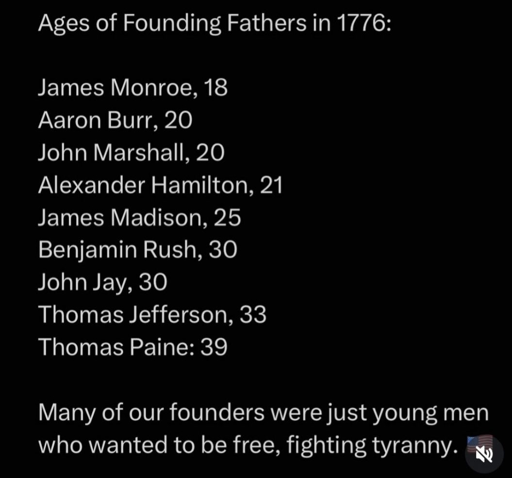 RealSpitfire's tweet photo. God Bless our Founding Fathers. They were so young yet so intelligent. 🇺🇸🙏🏼 https://t.co/u9pyWAjdSJ