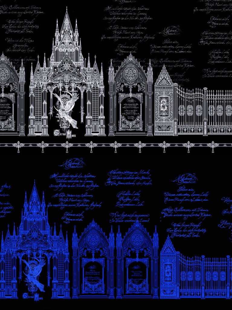 SENS0ILLUSION's tweet photo. 大阪のグループ展に作品を出品いたします。私がデザインしたドレスで、スカート部分には、ゴシック建築と詩をインスピレーション源とした柄をプリントしています
各色1点ずつご用意いたします（クライン・ブルー：Sサイズ、シルバー：Mサイズ） https://t.co/tZzus2jDGB