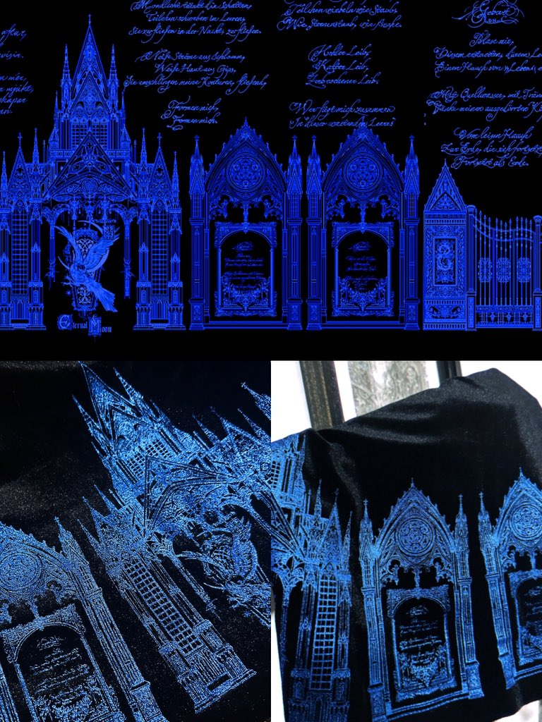SENS0ILLUSION's tweet photo. 大阪のグループ展に作品を出品いたします。私がデザインしたドレスで、スカート部分には、ゴシック建築と詩をインスピレーション源とした柄をプリントしています
各色1点ずつご用意いたします（クライン・ブルー：Sサイズ、シルバー：Mサイズ） https://t.co/tZzus2jDGB