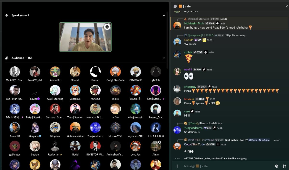 0xRamz's tweet photo. Pizza parties with 155 pizza lovers in @StartaleGroup discord. We having a cheesy time with the best community 🍕 https://t.co/H9aNWJ9lKX