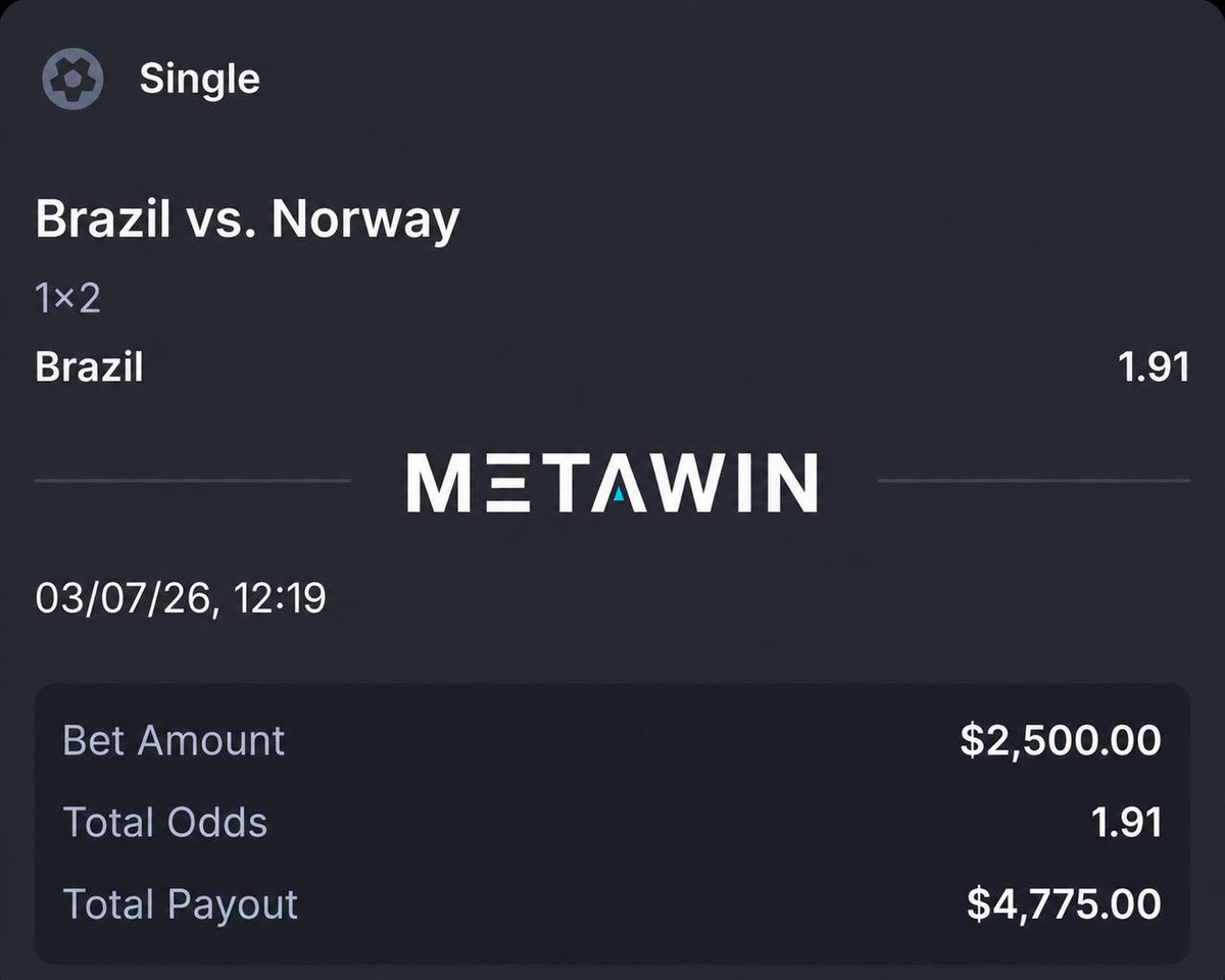 KookCapitalLLC's tweet photo. my last one hit so let’s run it back…...

taking 🇧🇷 on @MetaWin

they have the best odds on the world cup &amp; you earn part of a $4m airdrop by betting there

if this one hits ill give away another $300 to somebody who likes this https://t.co/z1GTVZbcpg