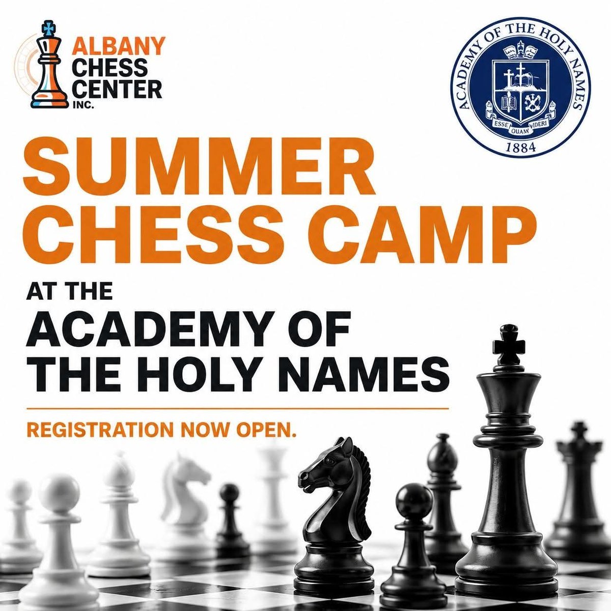 AlbanyChessCtr's tweet photo. Summer Chess Camp is coming to Academy of the Holy Names! 

Albany Chess Center is teaming up with Academy of the Holy Names to bring hands-on chess instruction to students this summer. https://t.co/huylSWUQtQ